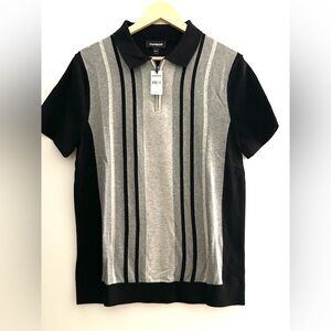 Express Men Striped Short Sleeve Zip Polo Sweater